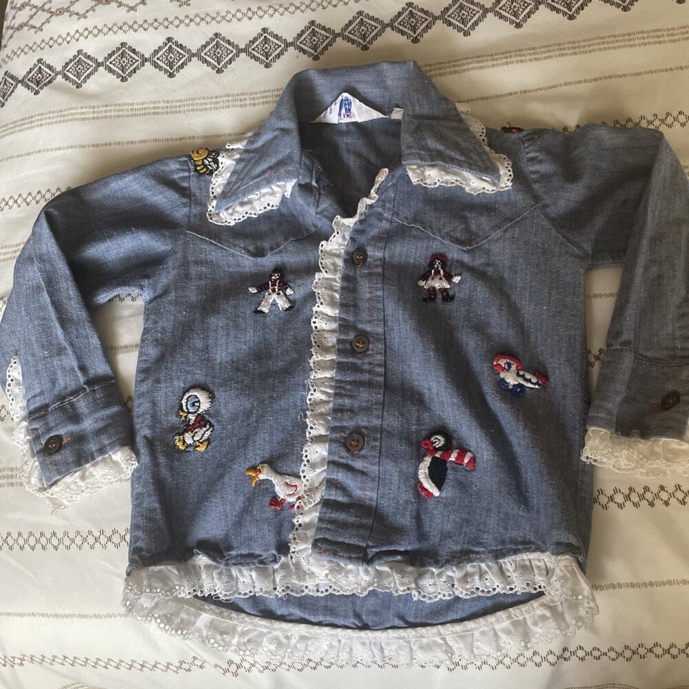 Adorable Vintage Playtown Kids Denim Shirt — Rare 1970s Collectible!